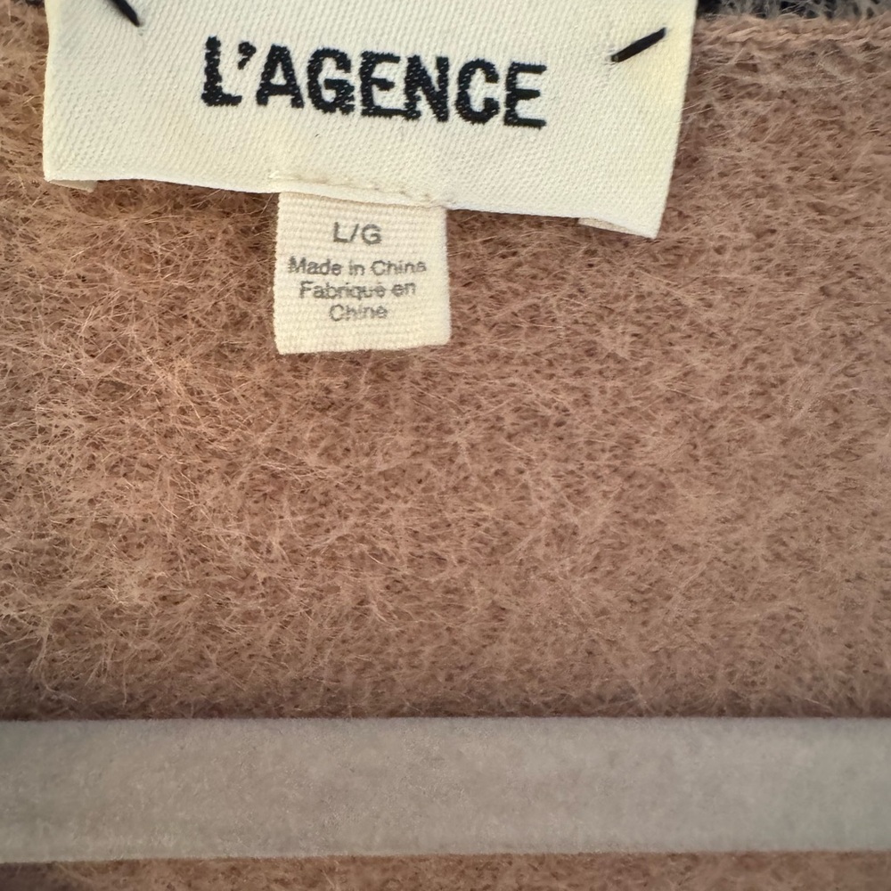 Lagence Women's camel and Black fuzzy Cardigan Sweater. - Picture 9 of 12